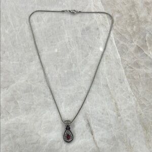 Elegant Silver and Red Ruby Pendant Necklace